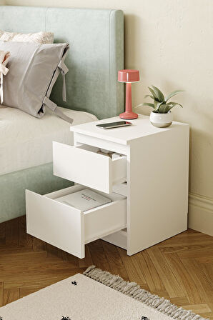 Derinkuyu 2 Çekmeceli Komodin Yatak Odası Bebek Odası Beyaz