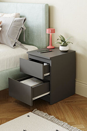 Derinkuyu 2 Çekmeceli Komodin Yatak Odası Bebek Odası Antrasit