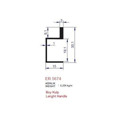 Boy Kulp Profili ER 5674 Eloksal Parlak 2 metre