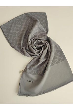 Aker Gri Elegance Monogram Şal