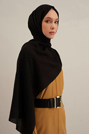 Siyah Link Desen Bambu Cotton Şal  01