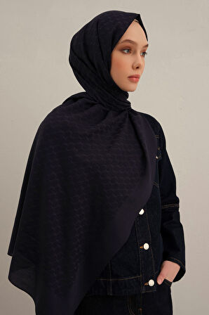 Lacivert Link Desen  Bambu Cotton Şal  02