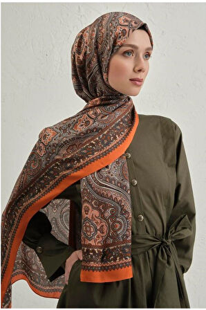 Turuncu Pure Etnik Desen Şal-3  18