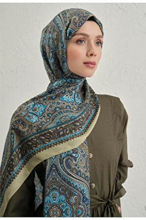 Yağ Yeşili Pure Etnik Desen Şal-3  07