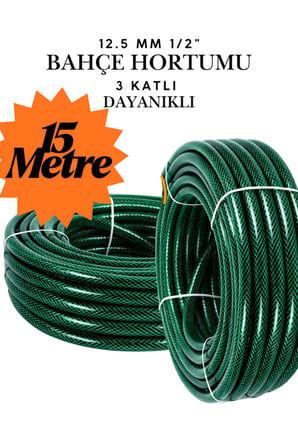 15 Metre Dayanıklı 3 Katlı Bahçe Hortumu 1/2" 12.5 mm Klasik Sulama Hortumu ve Yıkama Hortumu