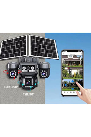 4G Solar 4 Lens Güvenlik Kamerası 12MP – Renkli Gece Görüş, IP66, Hediyeli SD Kart ve SIM Kart