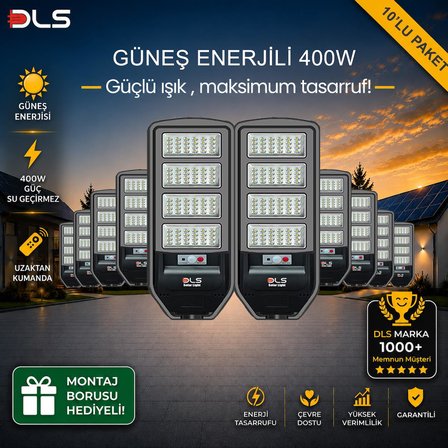 10'lu Paket DLS 400W Güneş Enerjili Solar Sokak Lambası Hareket Sensörlü LED Bahçe Aydınlatması