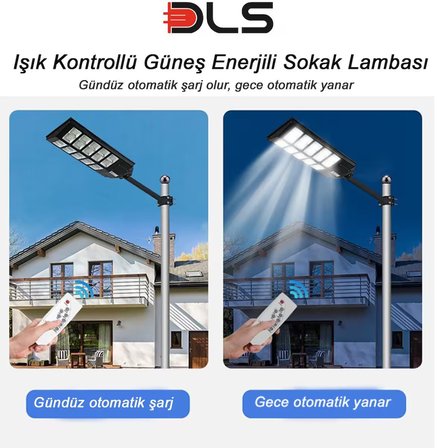 10'lu Paket DLS 1000W Güneş Enerjili Solar Sokak Lambası Hareket Sensörlü LED Bahçe Aydınlatması