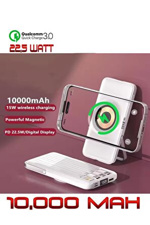 10.000 Mah Kablosuz Wireless + Dahili Kablolu + Standlı 22.5 Watt Hızlı Şarj Quick Fast Powerbank