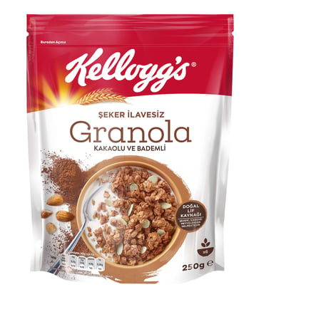 Şeker İlavesiz Granola Kakao Ve Bademli 250 Gram, %43 Yulaf İçerir, Lif Kaynağı