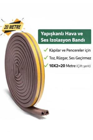 Kendinden Yapışkanlı 10x2=20 Metre (KAHVERENGİ) Kapı Pencere Bandı Fitili Soğuk Kauçuk Bantları.