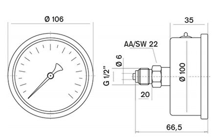 Pakkens 0-160 Bar 100 mm Arkadan Bağlantılı Gliserinli Manometre G 1/2 inç