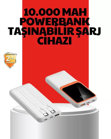 10000 Mah Taşınabilir Powerbank Çift Çıkışlı Type-c Ve Lightning Uyumlu