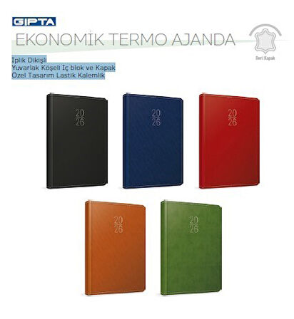 2026 100-ETK İplik Dikişli-Deri Sert Kapak 14x20 Günlük Ajanda 336 SAYFA(İNGİLİZCE-ALMANCA-RUSÇA)