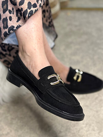 Günlük Kadın Loafer Klasik Alçak Topuklu Desenli Taban Zincirli Oval Burunlu Makosen Ayakkabı 100