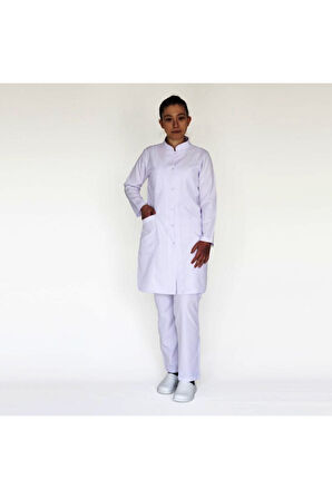 Kadın Hakim yaka beyaz doktor önlüğü hemşire, eczacı, öğretmen, laboratuvar önlük - alpaka kumaş