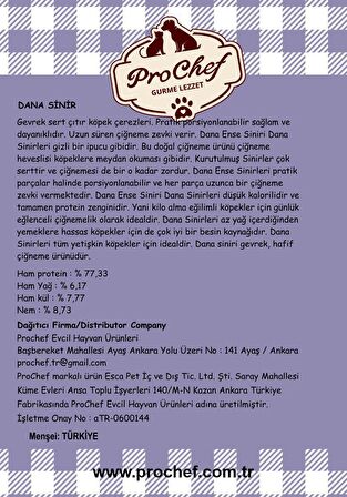 Prochef 100 Gr Dana Sırt & Boyun Siniri Doğal Katkısız Köpek Kemiği & Ödül Maması