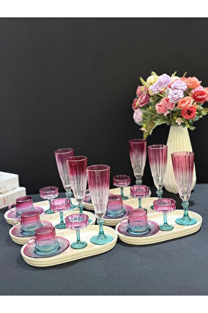 Mor Yeşil 30 parça Lüks Cam Kahve Sunum Seti