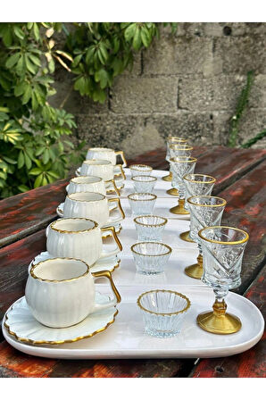 6 Kişilik Papatya Porselen Lüks Kahve Sunum Seti Full Set
