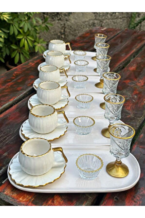 6 Kişilik Papatya Porselen Lüks Kahve Sunum Seti Full Set