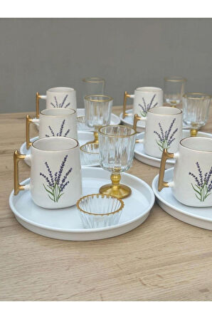 6 Kişilik Lavanta Lüks Sunumlu Tepsili Full Kupa Seti