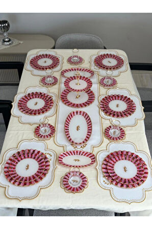 34 parça Lüks Leopar Desenli Kahvaltı ve Çay Takımı Seti