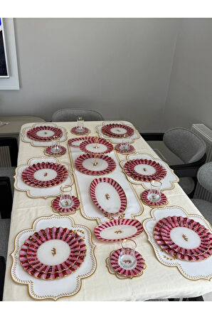 34 parça Lüks Leopar Desenli Kahvaltı ve Çay Takımı Seti