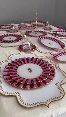 34 parça Lüks Leopar Desenli Kahvaltı ve Çay Takımı Seti