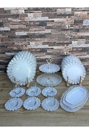 6 Kişilik Gelincik 34 parça Lüks Cam Kahvaltı Takımı