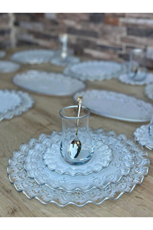 6 Kişilik Gelincik 34 parça Lüks Cam Kahvaltı Takımı