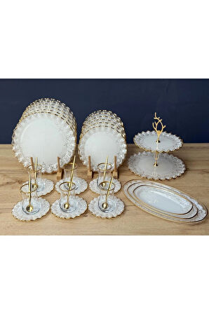 34 parça Lüks Dantel Desenli Kahvaltı ve Çay Takımı Seti:i