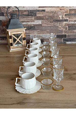 24 parça 6 Kişilik Porselen Lüks Kahve Sunum Seti