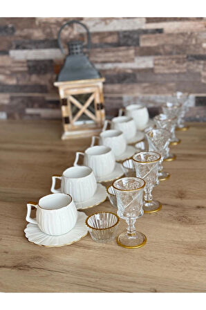 24 parça 6 Kişilik Porselen Lüks Kahve Sunum Seti