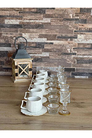 24 parça 6 Kişilik Porselen Lüks Kahve Sunum Seti