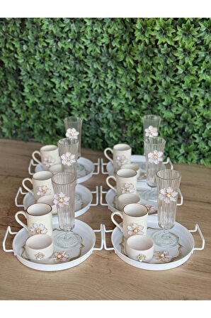 6 Kişilik 30 parça Porselen Lüks Kahve Sunum Seti Tüm Set