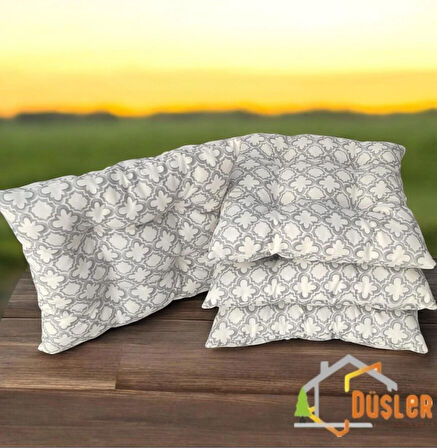 4 Adet Krem Desenli Pofidik Su ve Leke İtici Bağcıklı Sandalye Minderi 40x40 cm