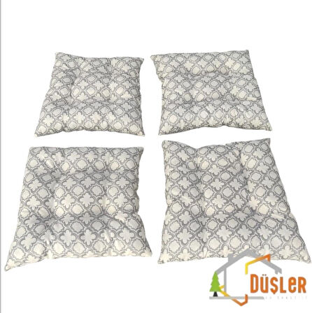 4 Adet Krem Desenli Pofidik Su ve Leke İtici Bağcıklı Sandalye Minderi 40x40 cm