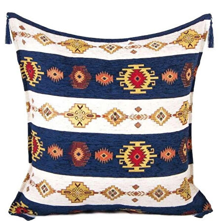 Kilim Desen (70cmx70cm) Şönil Kumaş Püsküllü Kare Ev Bahçe Minder Kılıfı NO7