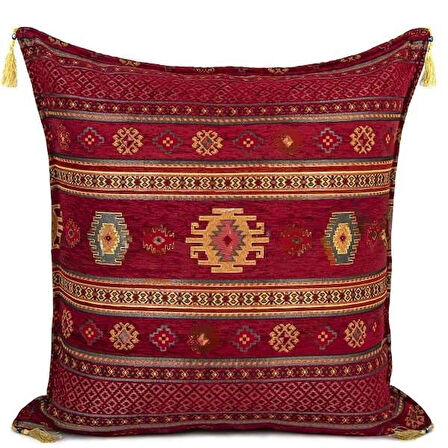 Kilim Desen (70cmx70cm) Şönil Kumaş Püsküllü Kare Ev Bahçe Minder Kılıfı NO9