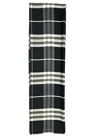 Burberry Ekose Desen %80 Yün , %20 Ipek,siyah Beyaz Kareli Şal 70x250 Cm Exaggerated Check