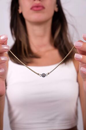 Güzide 14 Ayar Altın Mavi Boncuklu Balık Sırtı Zincir Bileklik