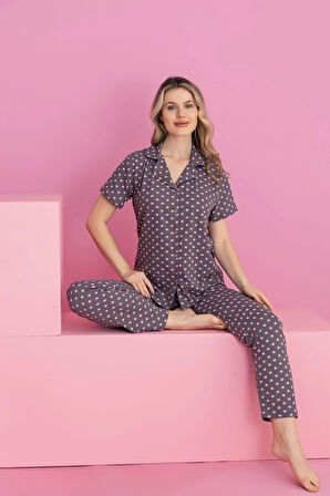 MİLAN DESENLİ DÜĞMELİ PİJAMA TAKIMI