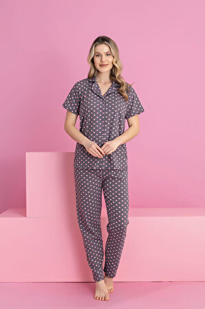 MİLAN DESENLİ DÜĞMELİ PİJAMA TAKIMI