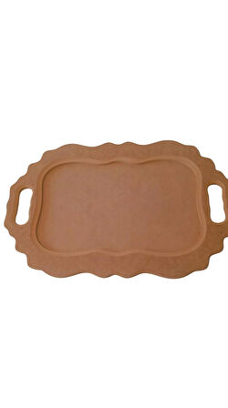 Dekoratif oval kordonlu ahşap sunum tepsisi