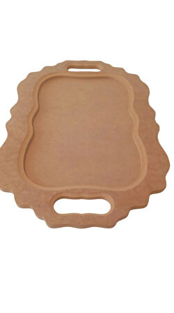 Dekoratif oval kordonlu ahşap sunum tepsisi