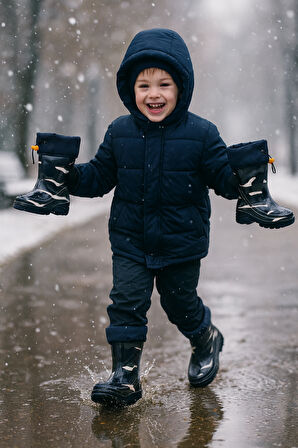 Arısan Su Geçirmez Kaydırmaz Taban Erkek Kız Unisex Kürklü Çocuk Yağmur Çizmesi Kar Botu AI100