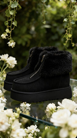 Altın Pabuç Kürk Detaylı Kadın Bot - Sıcak Tutan, Kaymaz Ortopedik Tabanlı Konforlu Kışlık Bot