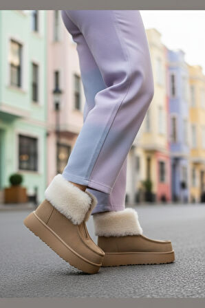 Altın Pabuç Kürk Detaylı Kadın Bot - Sıcak Tutan, Kaymaz Ortopedik Tabanlı Konforlu Kışlık Bot