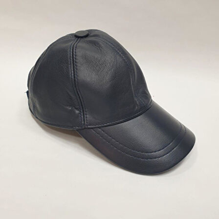 Lacivert Renk Deri Unisex Şapka