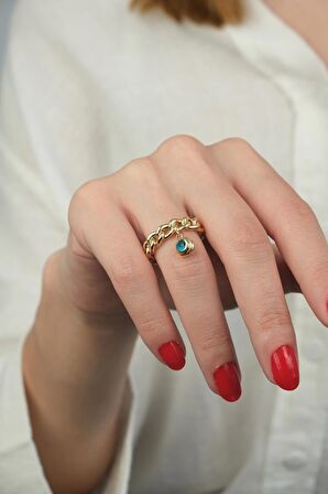 Güzide 14 Ayar Altın Nazar Boncuk Sallantılı Gurmet Yüzük